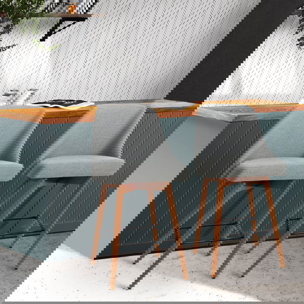 Artiss 2x Bar Stools Swivel Seat Wooden Grey - Cosy Abode