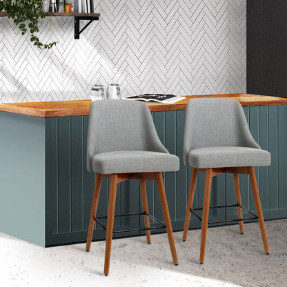 Artiss 2x Bar Stools Swivel Seat Wooden Grey - Cosy Abode