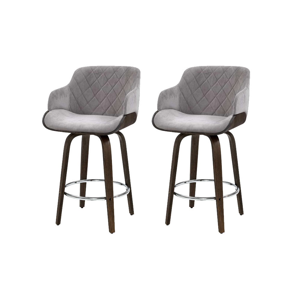 Artiss 2x Bar Stools Swivel Velvet Padded Wooden - Cosy Abode