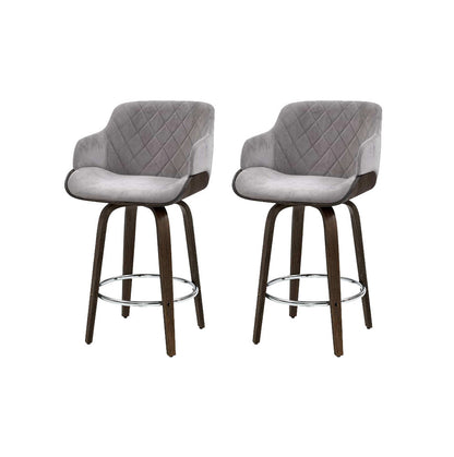 Artiss 2x Bar Stools Swivel Velvet Padded Wooden - Cosy Abode