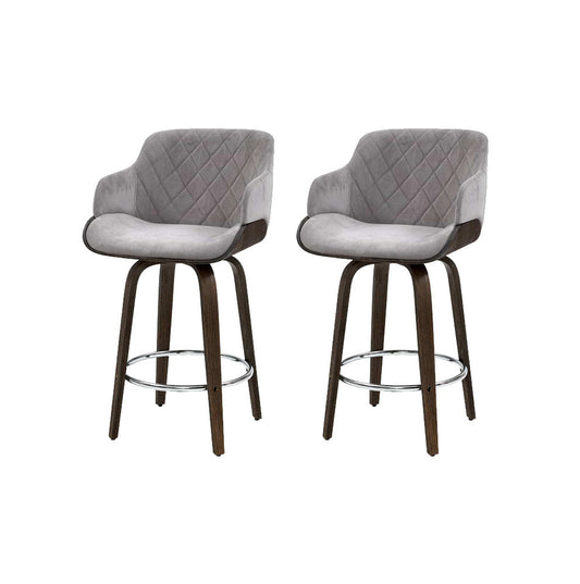 Artiss 2x Bar Stools Swivel Velvet Padded Wooden - Cosy Abode