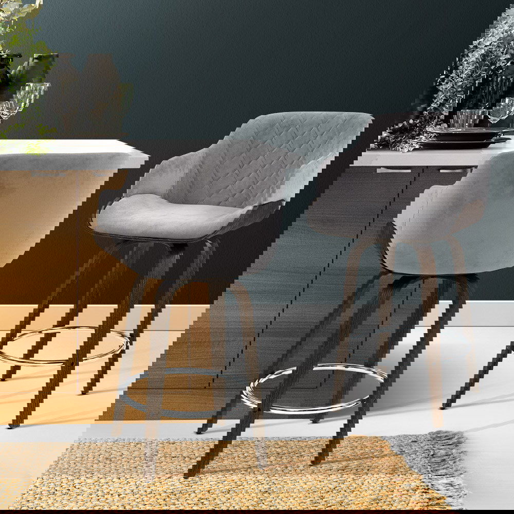 Artiss 2x Bar Stools Swivel Velvet Padded Wooden - Cosy Abode