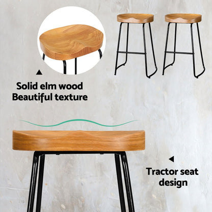Artiss 2x Bar Stools Tractor Seat 65cm Wooden - Cosy Abode