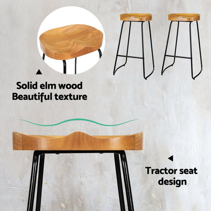 Artiss 2x Bar Stools Tractor Seat 75cm Wooden - Cosy Abode