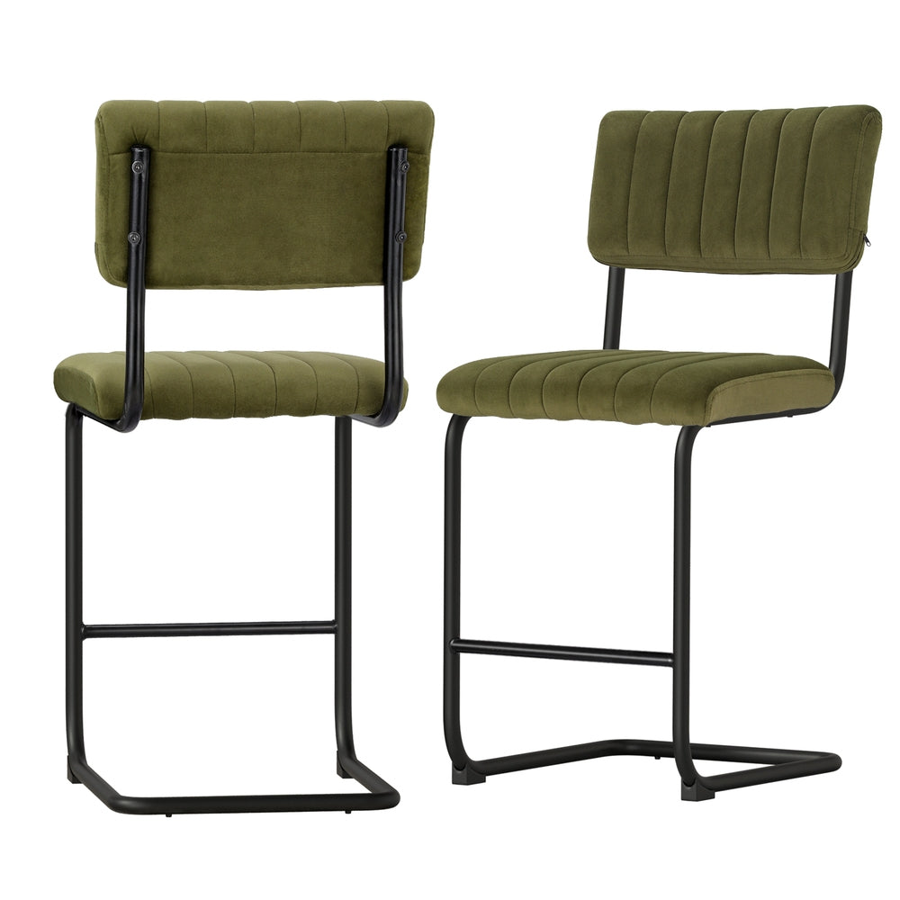 Artiss 2x Bar Stools Velvet Chairs Green - Cosy Abode