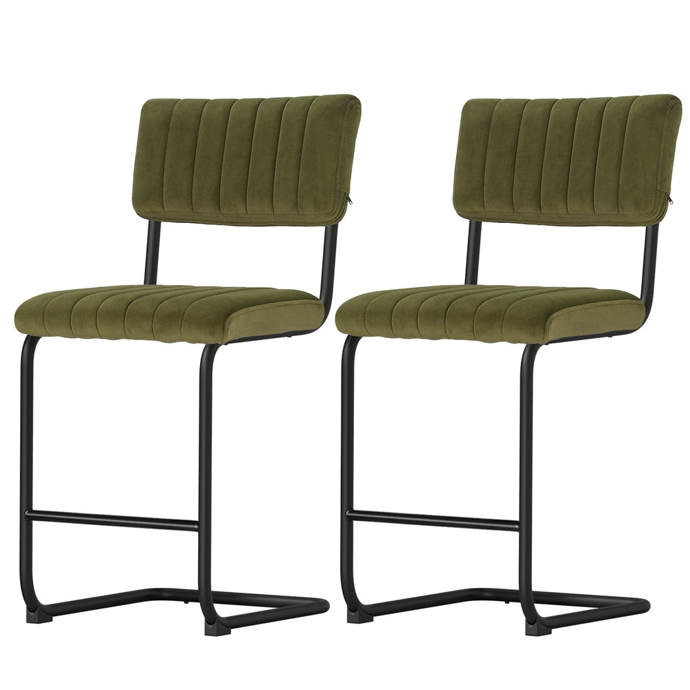 Artiss 2x Bar Stools Velvet Chairs Green - Cosy Abode