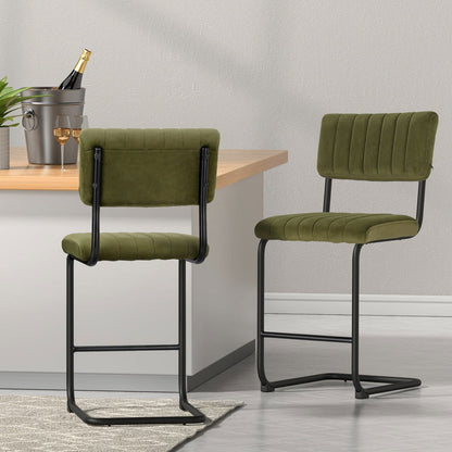 Artiss 2x Bar Stools Velvet Chairs Green - Cosy Abode