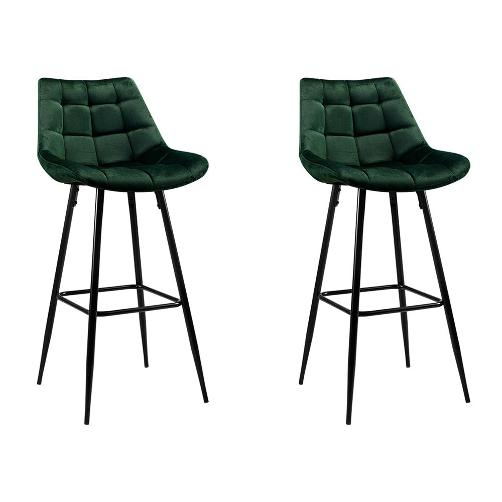 Artiss 2x Bar Stools Velvet Chairs Green - Cosy Abode