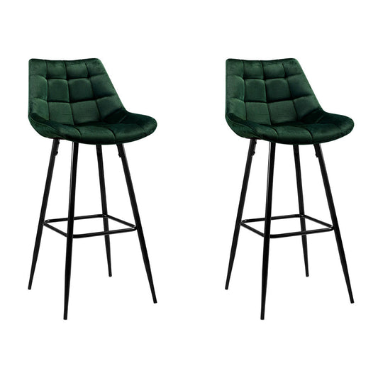 Artiss 2x Bar Stools Velvet Chairs Green - Cosy Abode