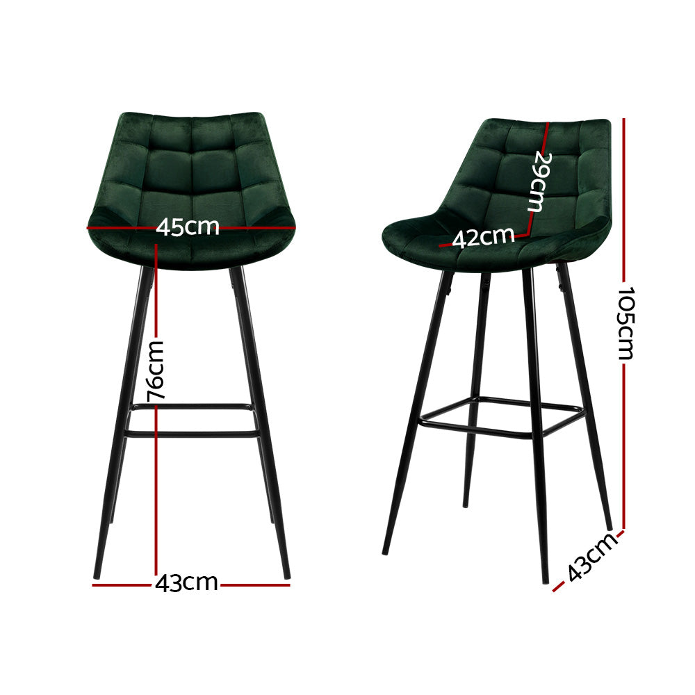 Artiss 2x Bar Stools Velvet Chairs Green - Cosy Abode