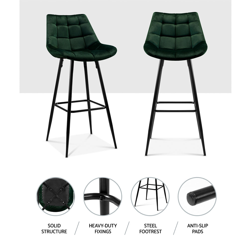 Artiss 2x Bar Stools Velvet Chairs Green - Cosy Abode