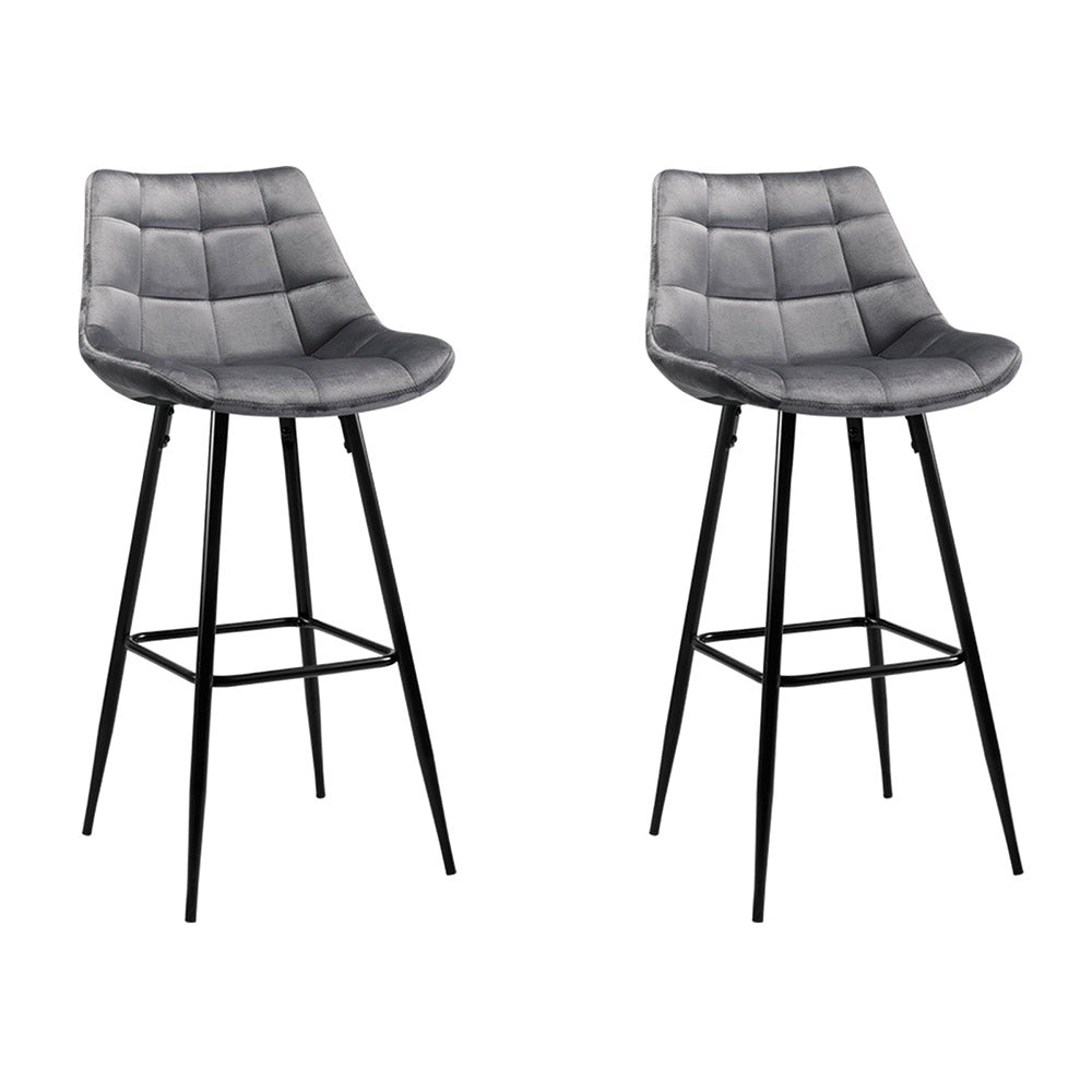 Artiss 2x Bar Stools Velvet Chairs Grey - Cosy Abode