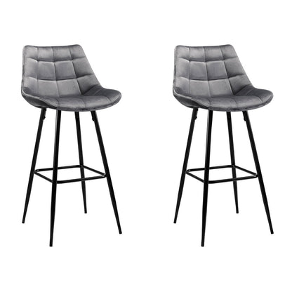 Artiss 2x Bar Stools Velvet Chairs Grey - Cosy Abode