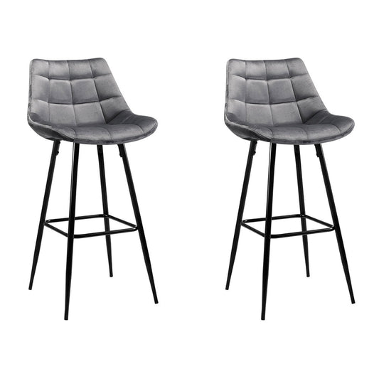 Artiss 2x Bar Stools Velvet Chairs Grey - Cosy Abode