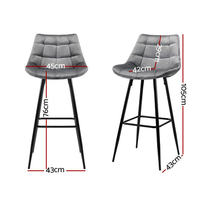 Artiss 2x Bar Stools Velvet Chairs Grey - Cosy Abode