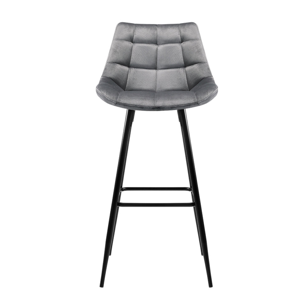 Artiss 2x Bar Stools Velvet Chairs Grey - Cosy Abode