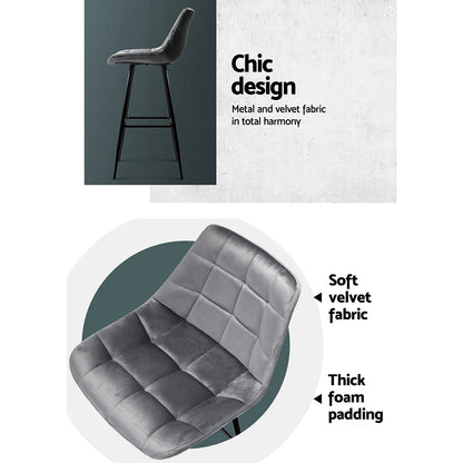 Artiss 2x Bar Stools Velvet Chairs Grey - Cosy Abode