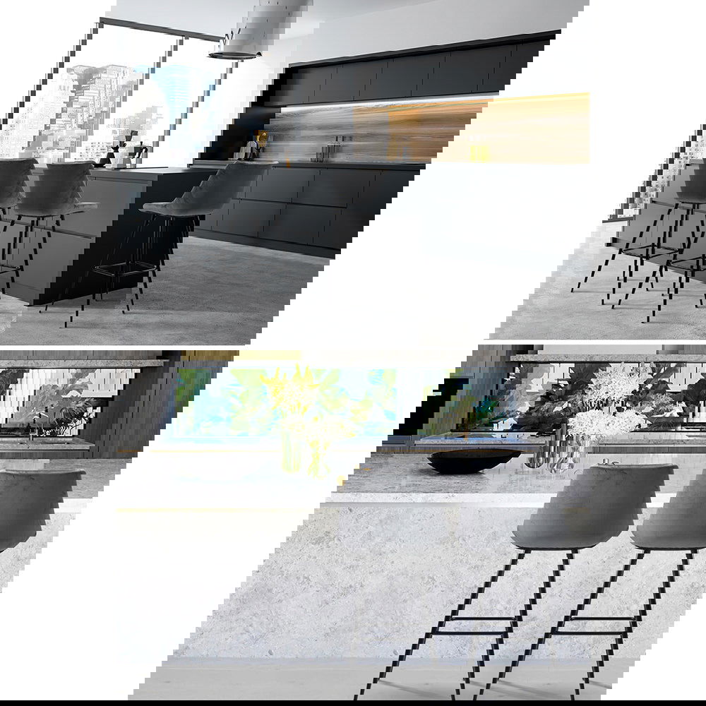 Artiss 2x Bar Stools Velvet Chairs Grey - Cosy Abode