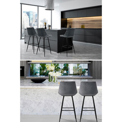 Artiss 2x Bar Stools Velvet Chairs Grey - Cosy Abode