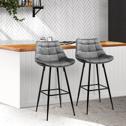 Artiss 2x Bar Stools Velvet Chairs Grey - Cosy Abode
