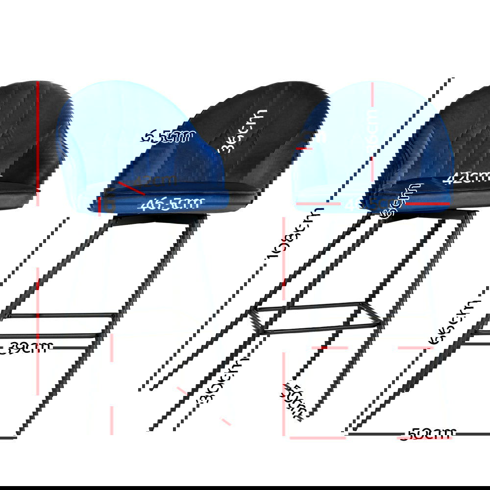 Artiss 2x Bar Stools Velvet Swivel Metal Legs Blue - Cosy Abode