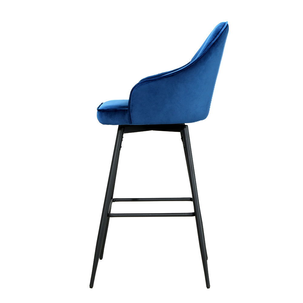 Artiss 2x Bar Stools Velvet Swivel Metal Legs Blue - Cosy Abode