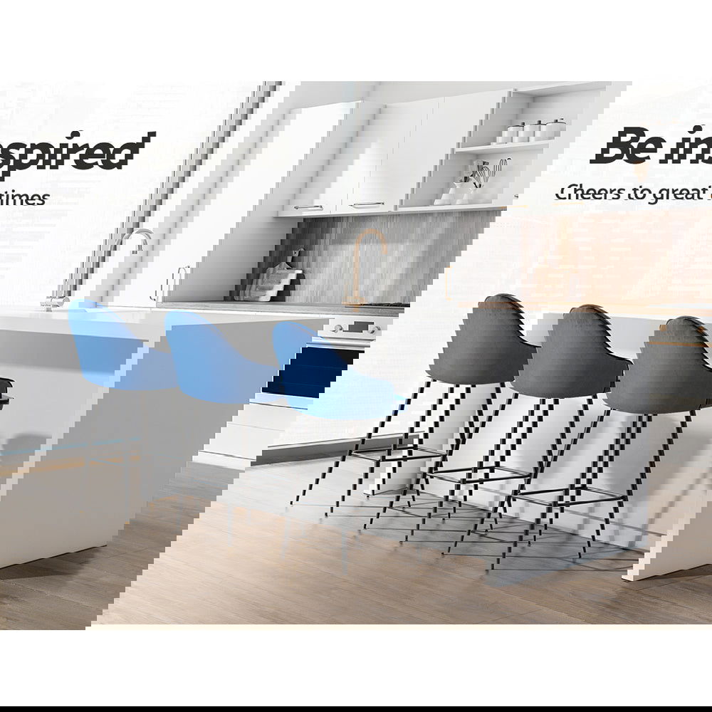 Artiss 2x Bar Stools Velvet Swivel Metal Legs Blue - Cosy Abode