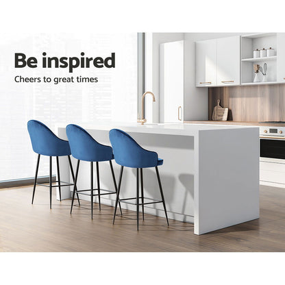 Artiss 2x Bar Stools Velvet Swivel Metal Legs Blue - Cosy Abode