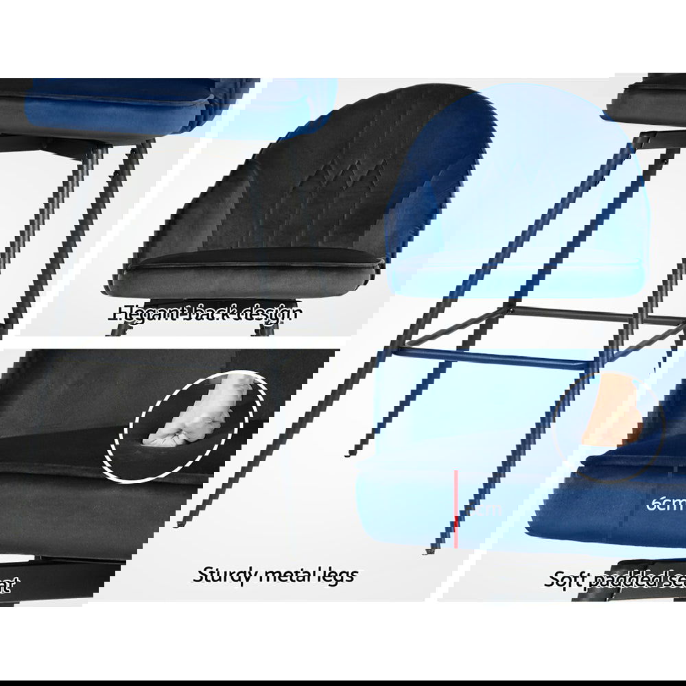 Artiss 2x Bar Stools Velvet Swivel Metal Legs Blue - Cosy Abode