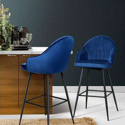 Artiss 2x Bar Stools Velvet Swivel Metal Legs Blue - Cosy Abode