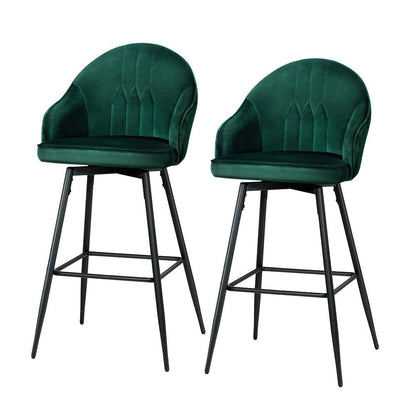 Artiss 2x Bar Stools Velvet Swivel Metal Legs Green - Cosy Abode