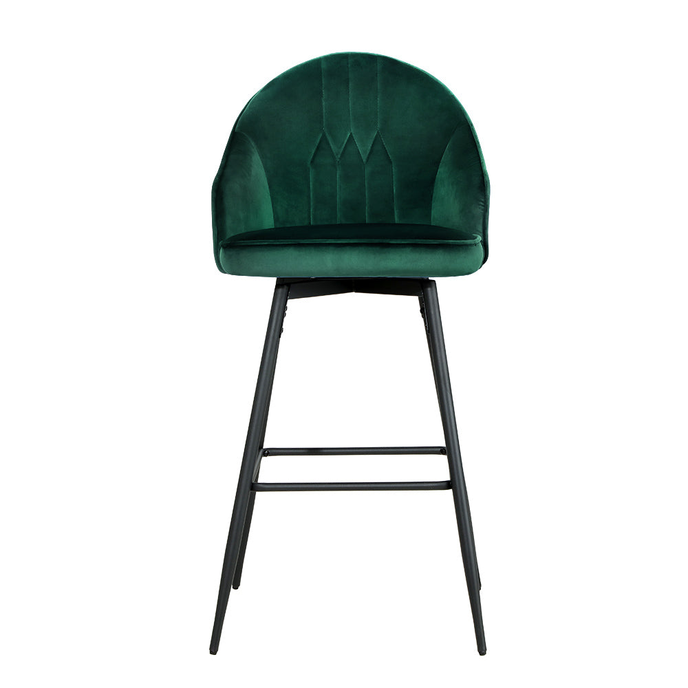 Artiss 2x Bar Stools Velvet Swivel Metal Legs Green - Cosy Abode