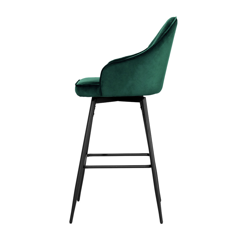 Artiss 2x Bar Stools Velvet Swivel Metal Legs Green - Cosy Abode