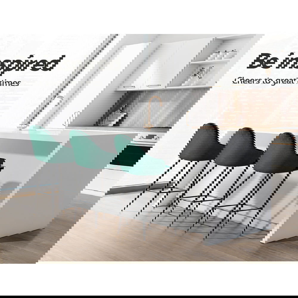 Artiss 2x Bar Stools Velvet Swivel Metal Legs Green - Cosy Abode