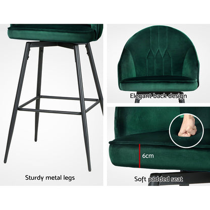 Artiss 2x Bar Stools Velvet Swivel Metal Legs Green - Cosy Abode