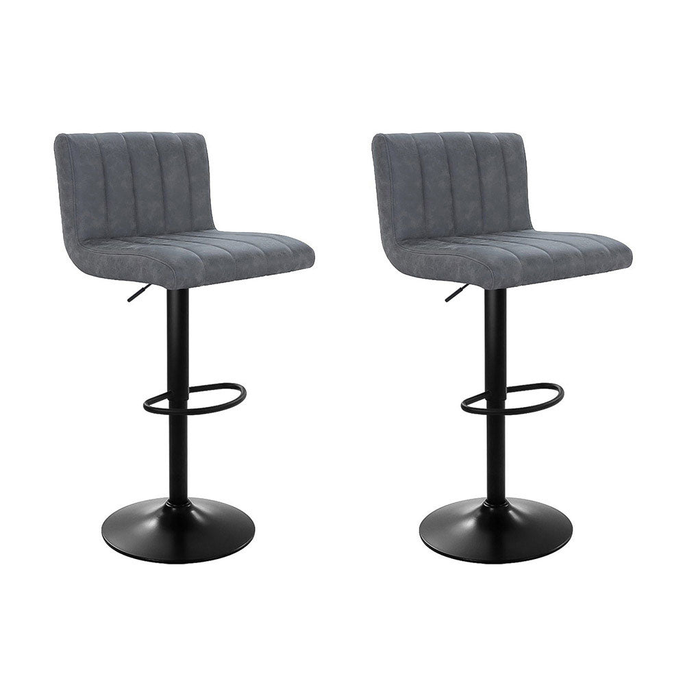 Artiss 2x Bar Stools Vintage Leather Gas Lift Grey - Cosy Abode