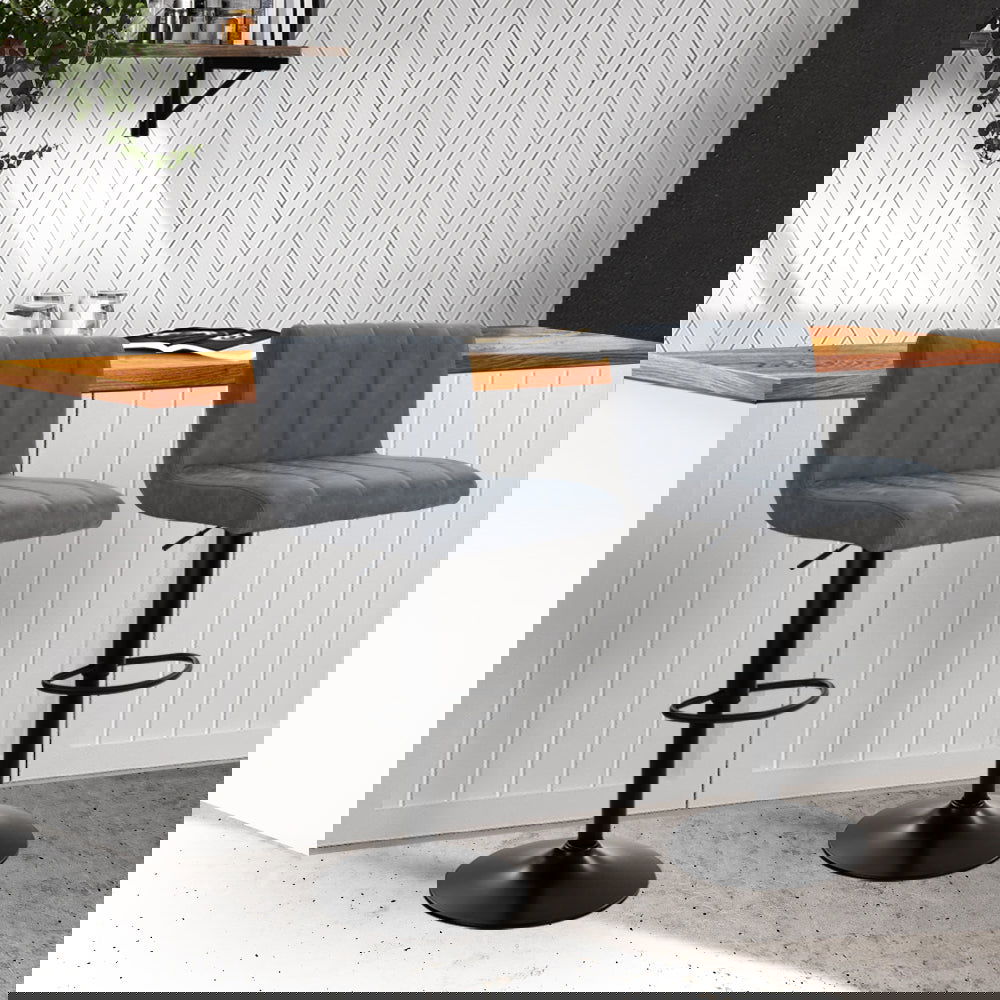 Artiss 2x Bar Stools Vintage Leather Gas Lift Grey - Cosy Abode