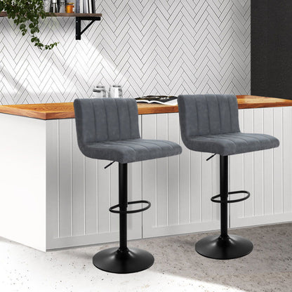 Artiss 2x Bar Stools Vintage Leather Gas Lift Grey - Cosy Abode
