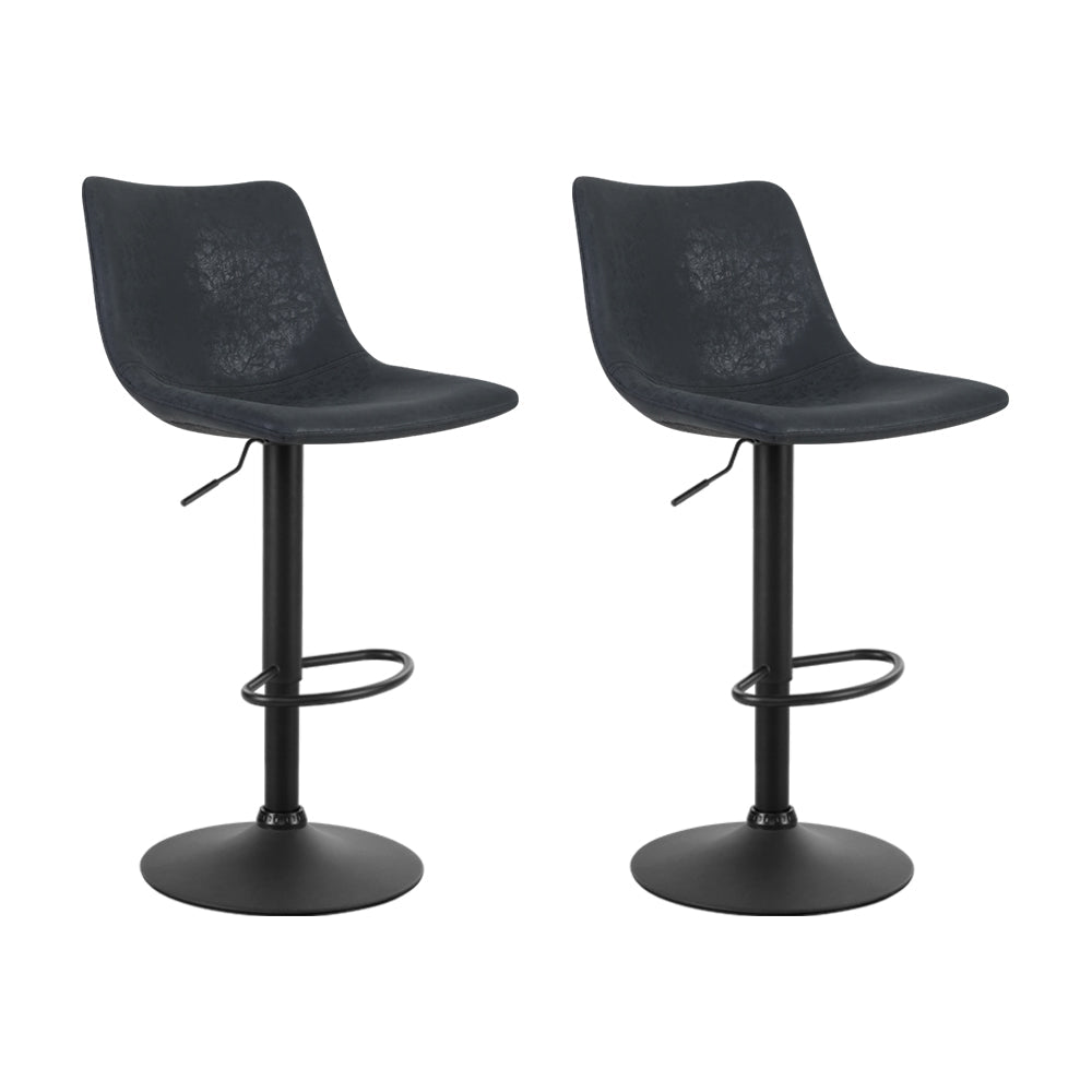 Artiss 2x Bar Stools Vintage Leather Swivel Gas Lift Black - Cosy Abode