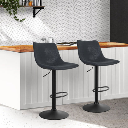 Artiss 2x Bar Stools Vintage Leather Swivel Gas Lift Black - Cosy Abode