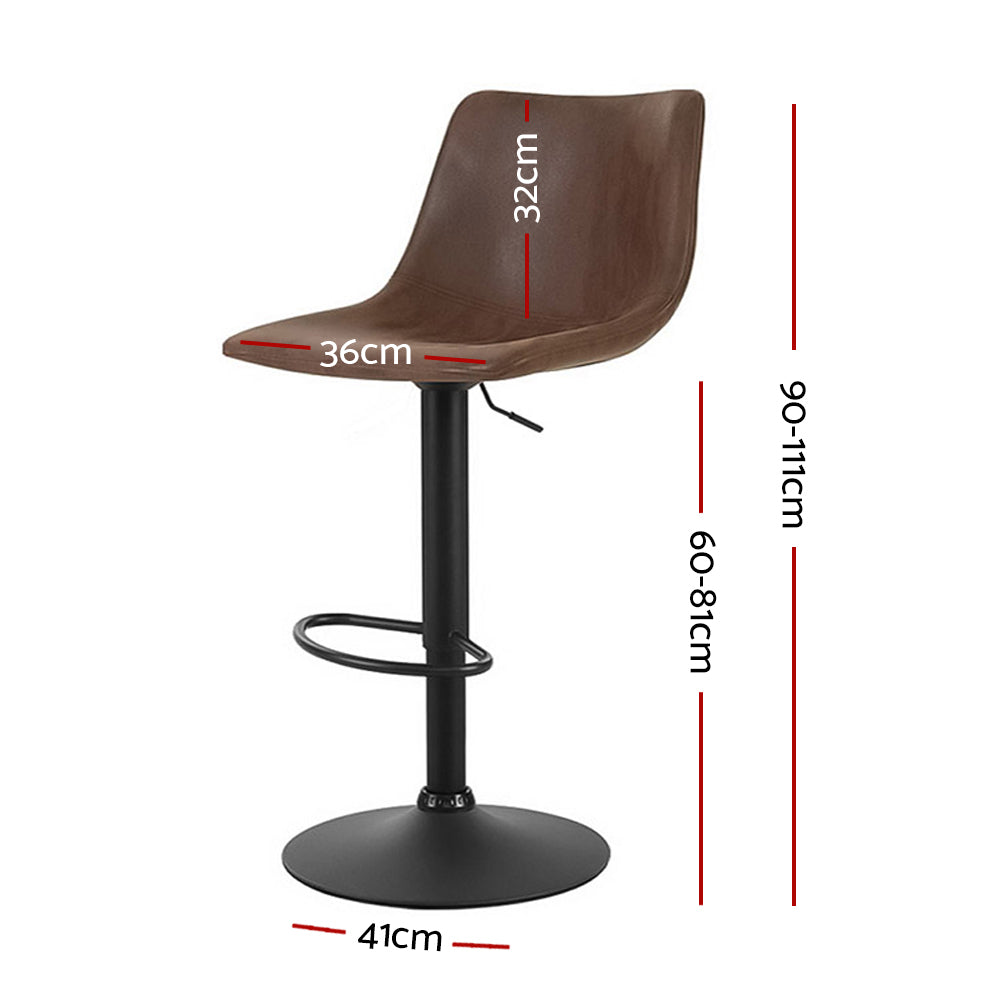 Artiss 2x Bar Stools Vintage Leather Swivel Gas Lift Brown - Cosy Abode