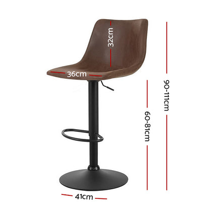 Artiss 2x Bar Stools Vintage Leather Swivel Gas Lift Brown - Cosy Abode