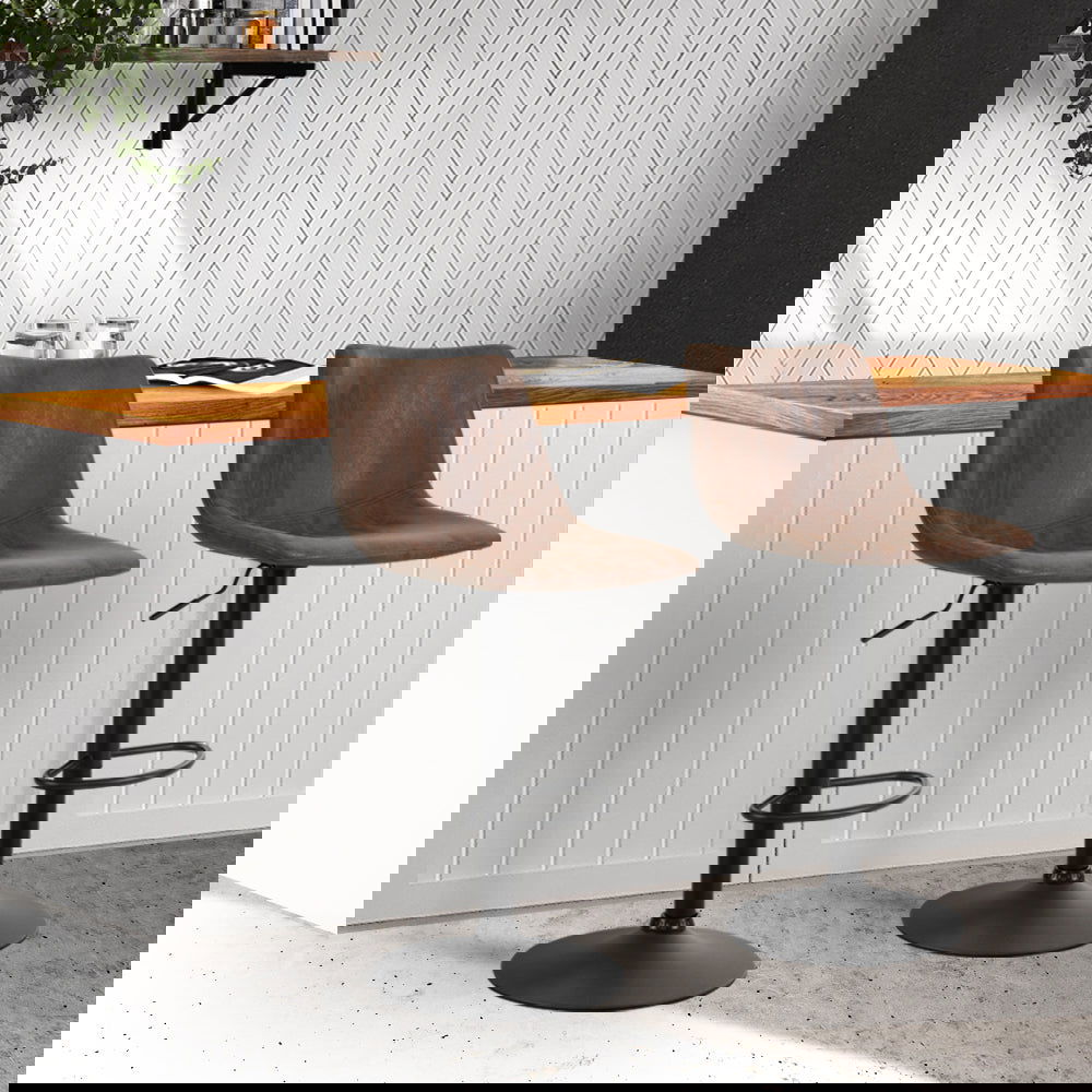 Artiss 2x Bar Stools Vintage Leather Swivel Gas Lift Brown - Cosy Abode