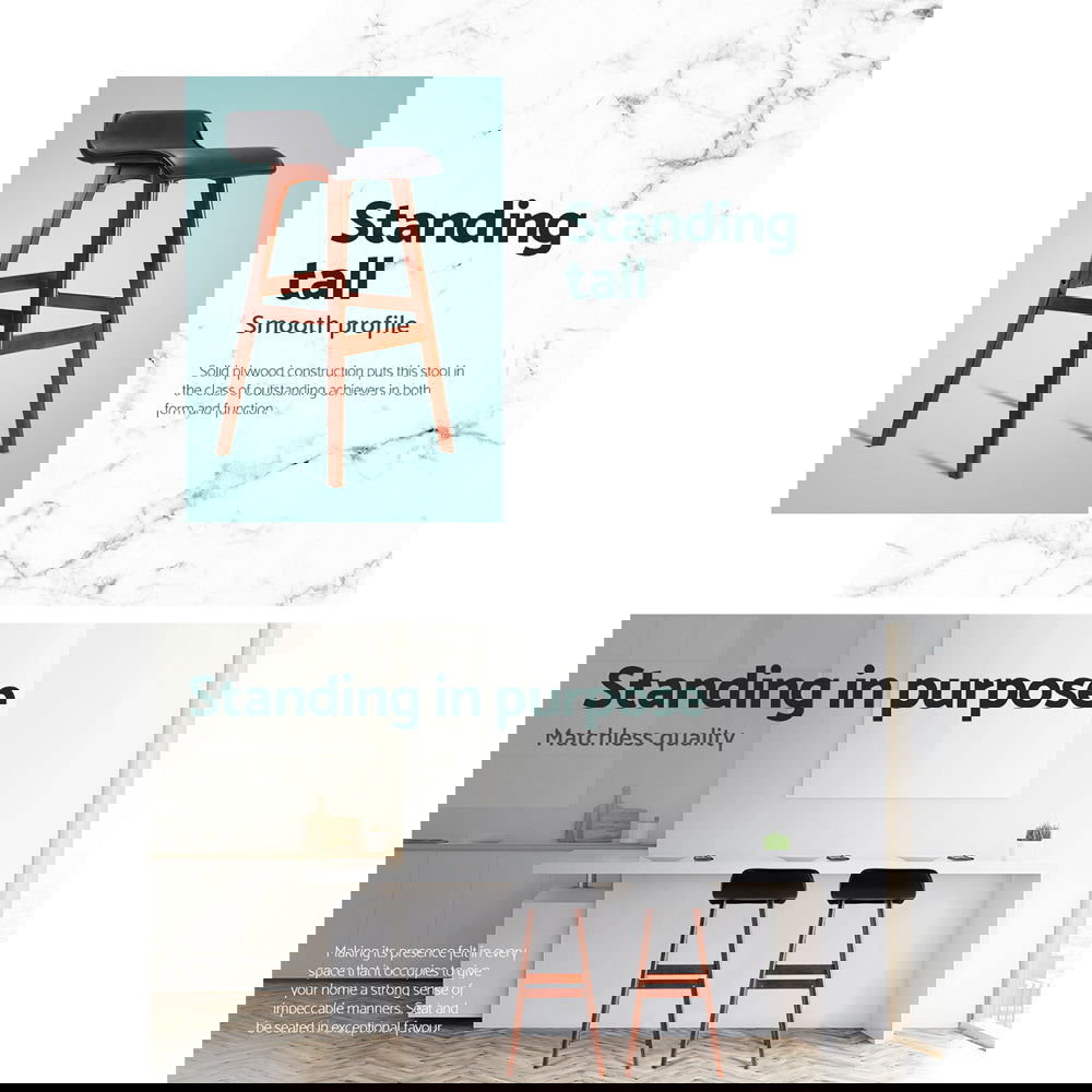 Artiss 2x Bar Stools Wooden Stool Black - Cosy Abode