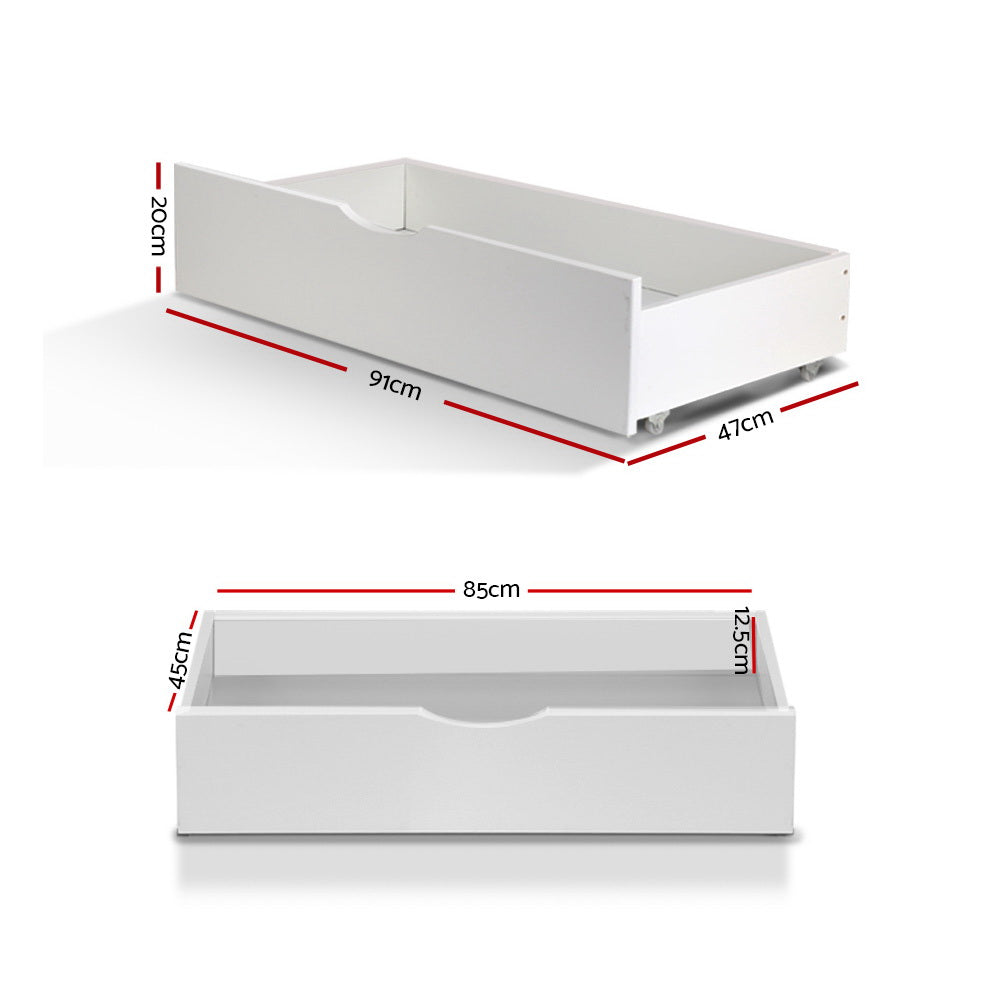 Artiss 2x Bed Frame Storage Drawers Trundle White - Cosy Abode