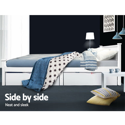 Artiss 2x Bed Frame Storage Drawers Trundle White - Cosy Abode