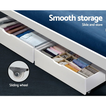 Artiss 2x Bed Frame Storage Drawers Trundle White - Cosy Abode