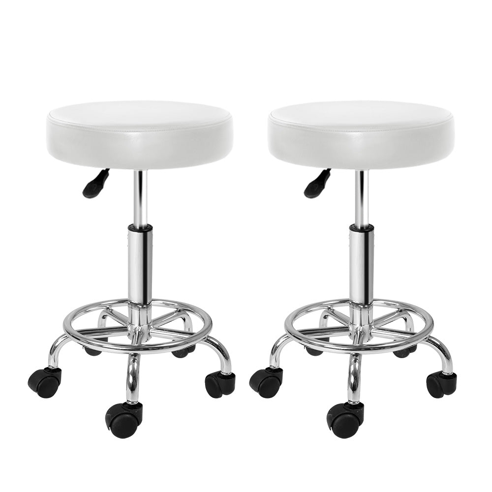 Artiss 2x Salon Stool Round Swivel Chair White - Cosy Abode