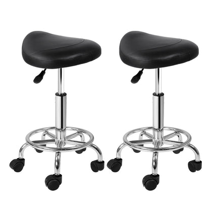 Artiss 2x Salon Stool Saddle Swivel Chair Black - Cosy Abode