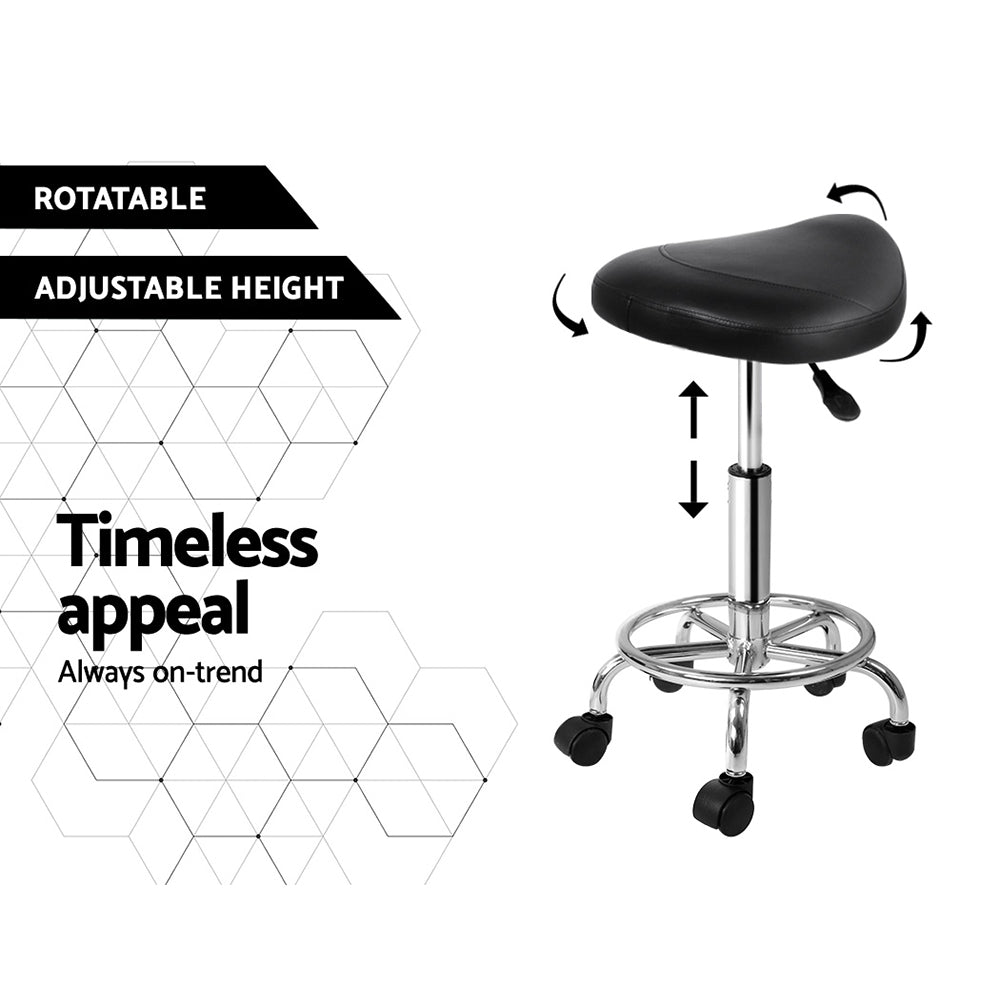 Artiss 2x Salon Stool Saddle Swivel Chair Black - Cosy Abode